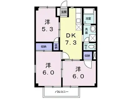 ラ・フォーレ柳原B(3DK/2階)の間取り写真