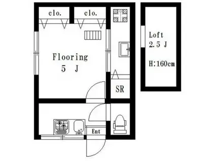 セイフウハウスII(1K/2階)の間取り写真