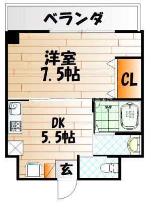 第61川崎ビル(1DK/6階)の間取り写真