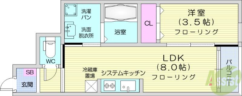 RS RESIDENCE2(1LDK/1階)の間取り写真