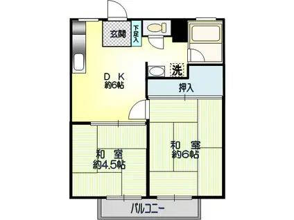 ハイツドリームB(2DK/2階)の間取り写真