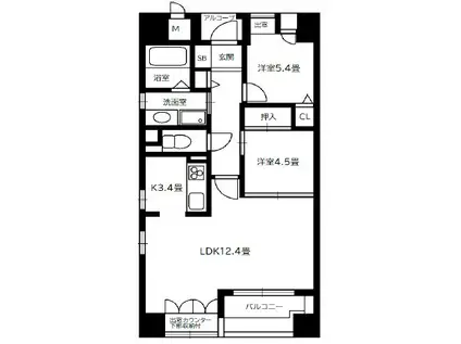 ルイシャトレ本町西(2LDK/8階)の間取り写真