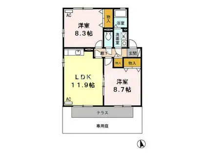 フローラティA・BA(2LDK/1階)の間取り写真