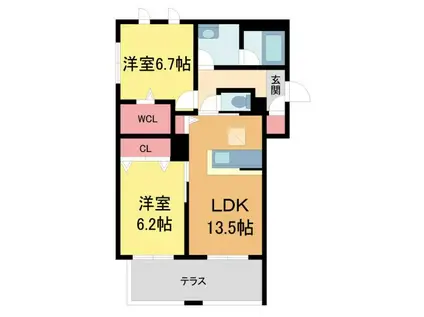 SHAMAISON GREENAGE 日野町(2LDK/1階)の間取り写真