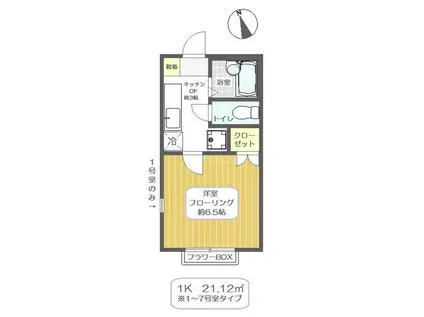 サントリーニI(1K/1階)の間取り写真