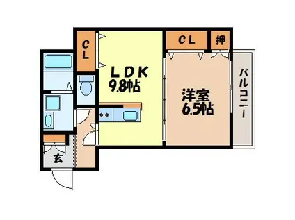 ショコラ城山台(1LDK/2階)の間取り写真
