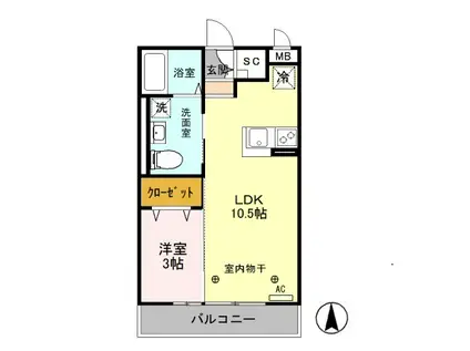 グロース小山(1LDK/2階)の間取り写真