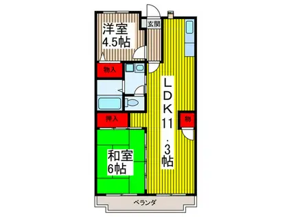 ガーデンピュア(2LDK/2階)の間取り写真
