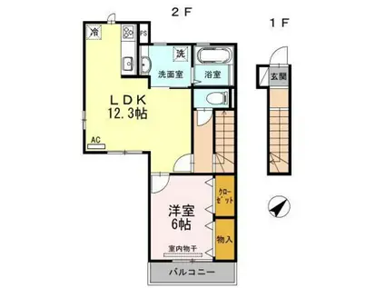 ファイブスタ牛田(1LDK/2階)の間取り写真