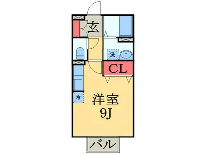 プレジールⅢ(ワンルーム/2階)の間取り写真