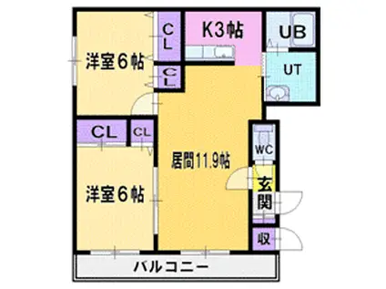 サンセール清田(2LDK/1階)の間取り写真