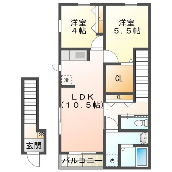 リーブルファイン大治田(2LDK/2階)の間取り写真