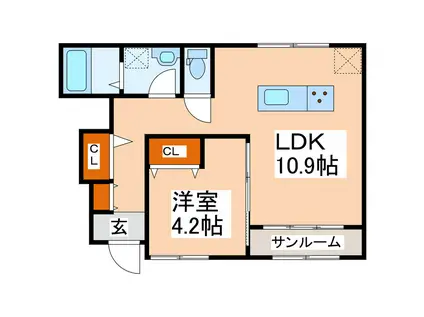 クレストール紫音(1LDK/1階)の間取り写真