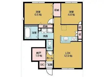 ラシーネ若江(2LDK/1階)の間取り写真