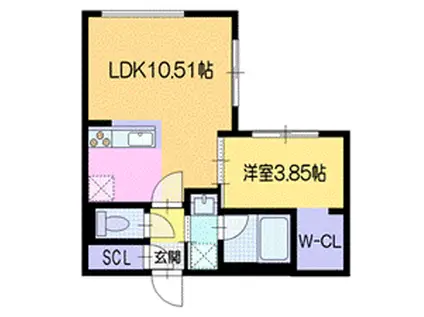 ラ・シュエット栄通C(1LDK/4階)の間取り写真