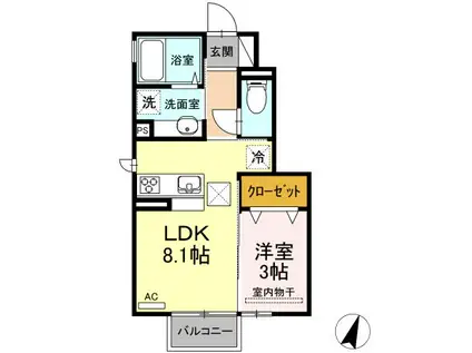 クラージュ B(1LDK/1階)の間取り写真