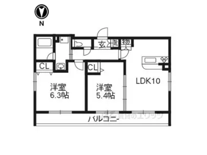 アンダンテ烏丸七条(2LDK/2階)の間取り写真