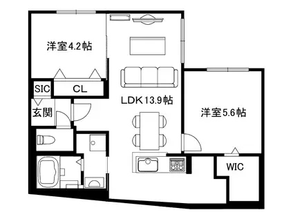 ブランシャールTSCOURT宮の沢(2LDK/3階)の間取り写真