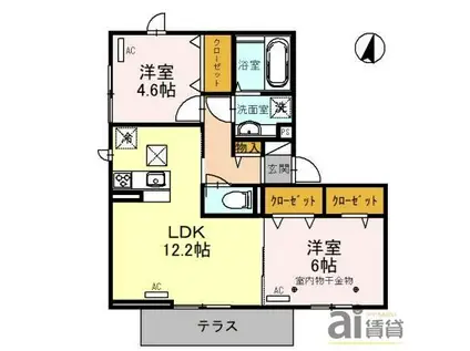 シャンティ―ユ大竹山II(2LDK/1階)の間取り写真