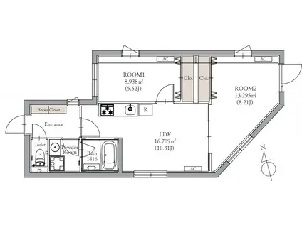 BLANCCOURT中野新橋(2LDK/3階)の間取り写真