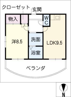 シェルコート高畑(1LDK/4階)の間取り写真