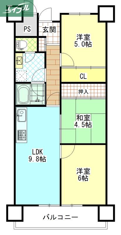 グランドムール津高(3LDK/7階)の間取り写真