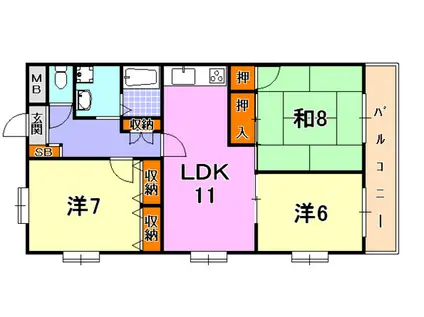 ハイツときわ(3LDK/2階)の間取り写真