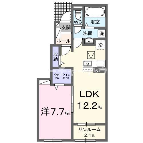 グレースSAM B(1LDK/1階)の間取り写真