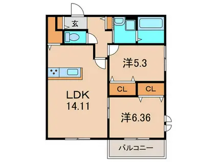 伊丹市野間北1丁目(2LDK/2階)の間取り写真