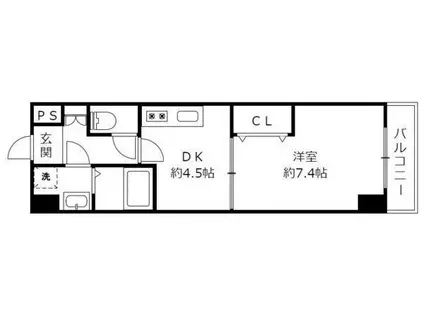 ルナソル 北野1丁目(1DK/6階)の間取り写真