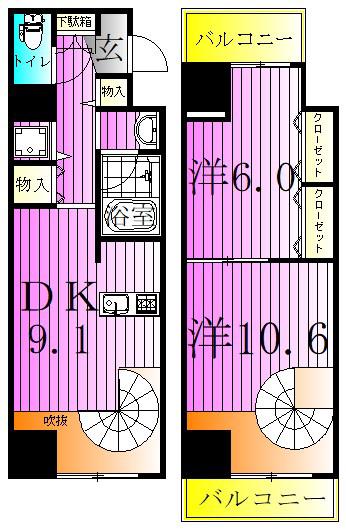 CANTABILE(2DK/6階)の間取り写真