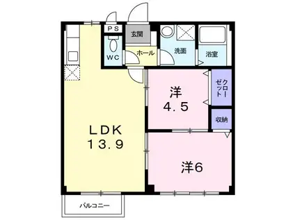 エルディム蔀2(2LDK/2階)の間取り写真