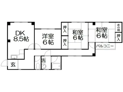 私市ロイヤルマンション(3DK/2階)の間取り写真