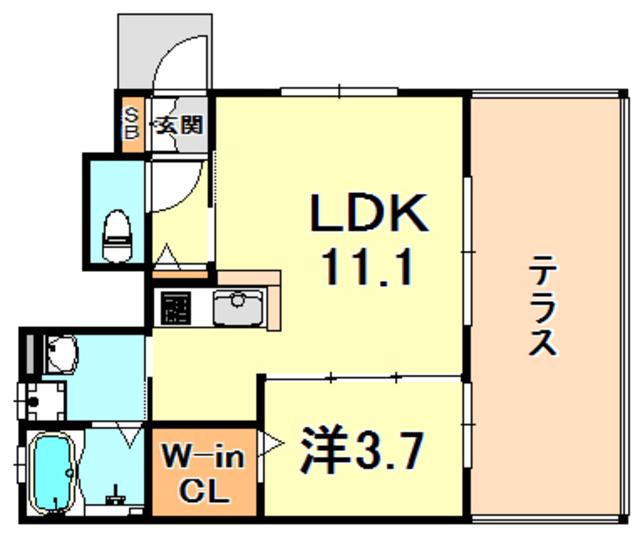 ルミエール灘北通II(1LDK/1階)の間取り写真