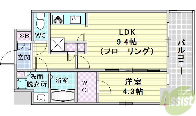 コンフォリア江坂広芝町(1LDK/9階)の間取り写真