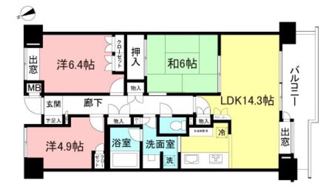 ガーデンハイツ調布・柴崎(3LDK/5階)の間取り写真