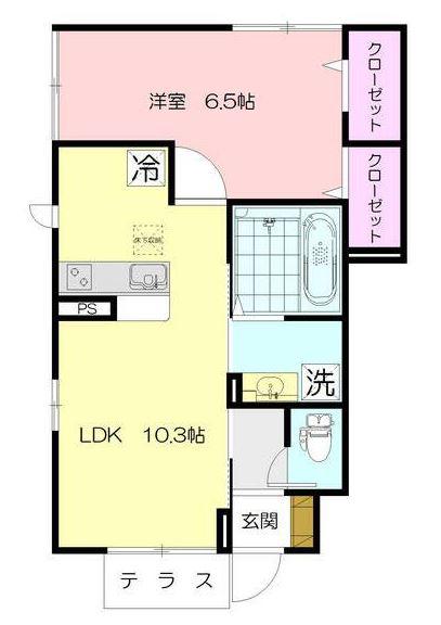 エーデルハイム市が尾(1LDK/1階)の間取り写真