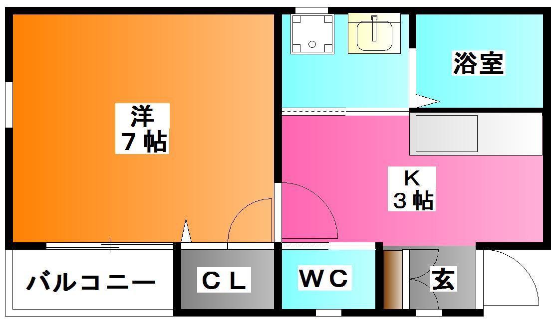 金寿ハイツ参番館(1K/2階)の間取り写真