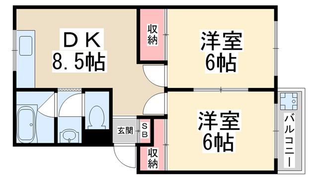 シティハイツ川西(2DK/1階)の間取り写真