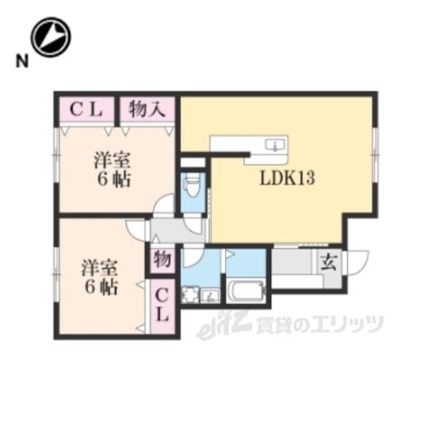 リトルアグリンB棟(2LDK/1階)の間取り写真