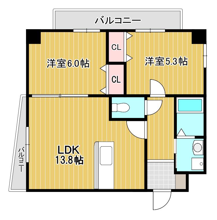 シグナス(2LDK/9階)の間取り写真