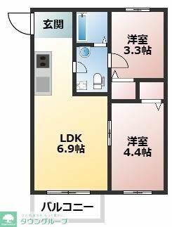 グラン六ッ川(2DK/2階)の間取り写真