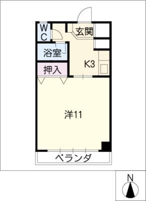 オーラハウス(1DK/2階)の間取り写真