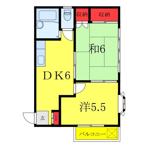 ルブラン平塚(2DK/2階)の間取り写真