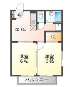 メゾンK・C田寺(2DK/2階)の間取り写真
