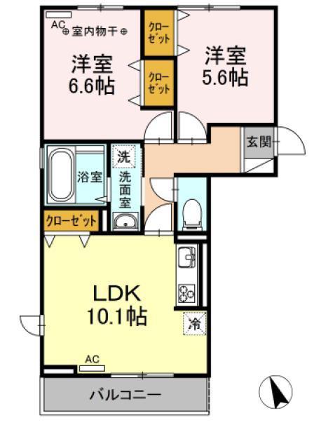 D-ROOMエマ(2LDK/2階)の間取り写真