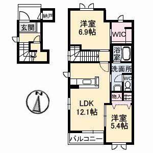 シャーメゾン神辺 A棟(2LDK/2階)の間取り写真