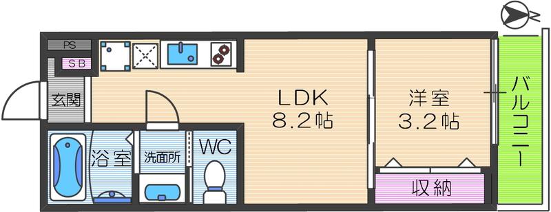 CASA南巽ウエスト(1LDK/2階)の間取り写真