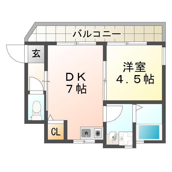 宮本ハイツ(1DK/2階)の間取り写真