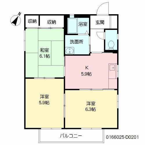 リバティヒルズD(2LDK/2階)の間取り写真